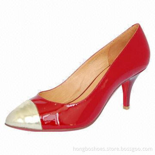 Ladies' comfortable heeled leather casual footwear, plain vamp for patent cow leather, dress outsole